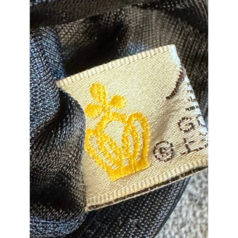 Gold‎ Crown Vintage Black Leather Scalloped Cuff Gloves Size 6.5 Womens Retro